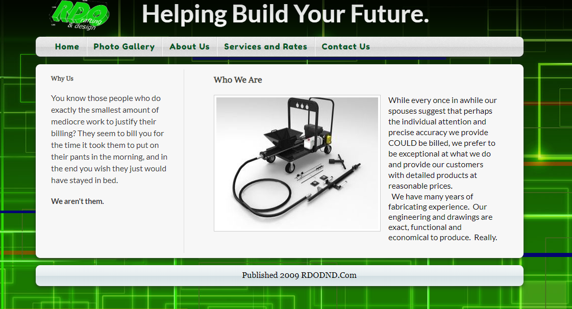 About Us Page of Previous RDO Drafting & Design Website